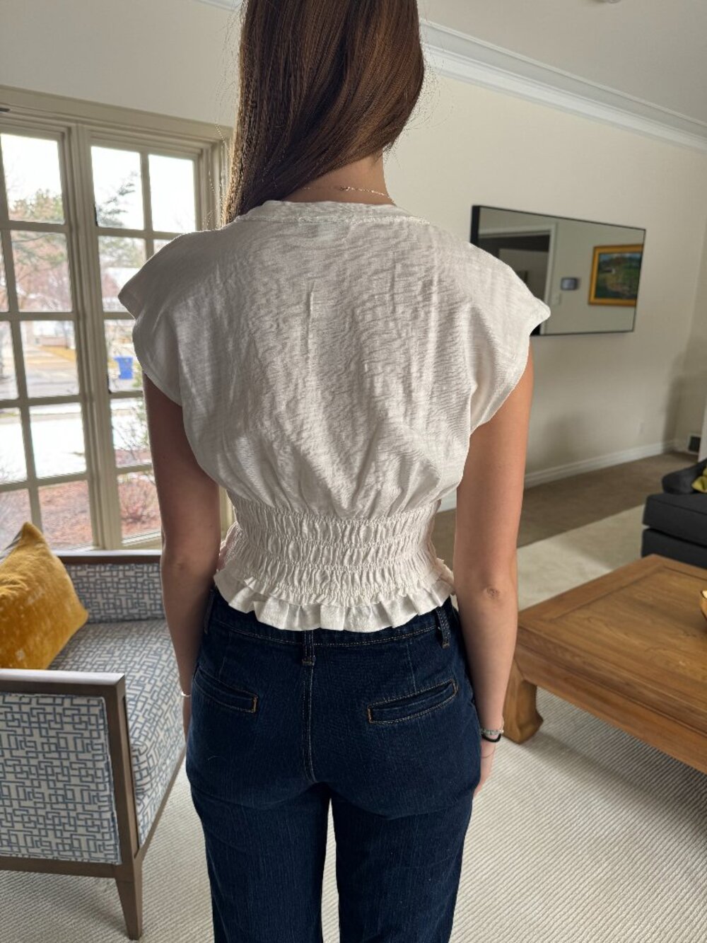 White Cotton TShirt with Elastic Waist & Detail - Picture 13 of 13